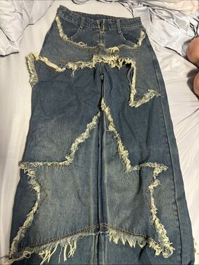 SHEIN Blue Distressed Star Detail Denim Jeans
